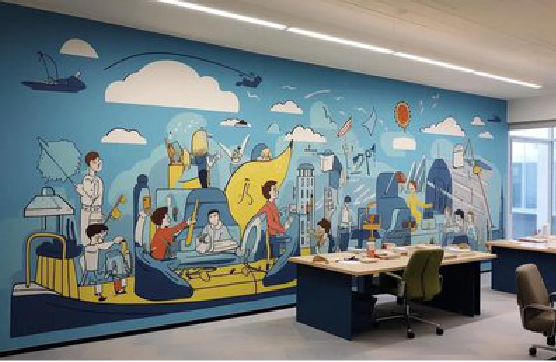 南江办公室墙绘的特点。